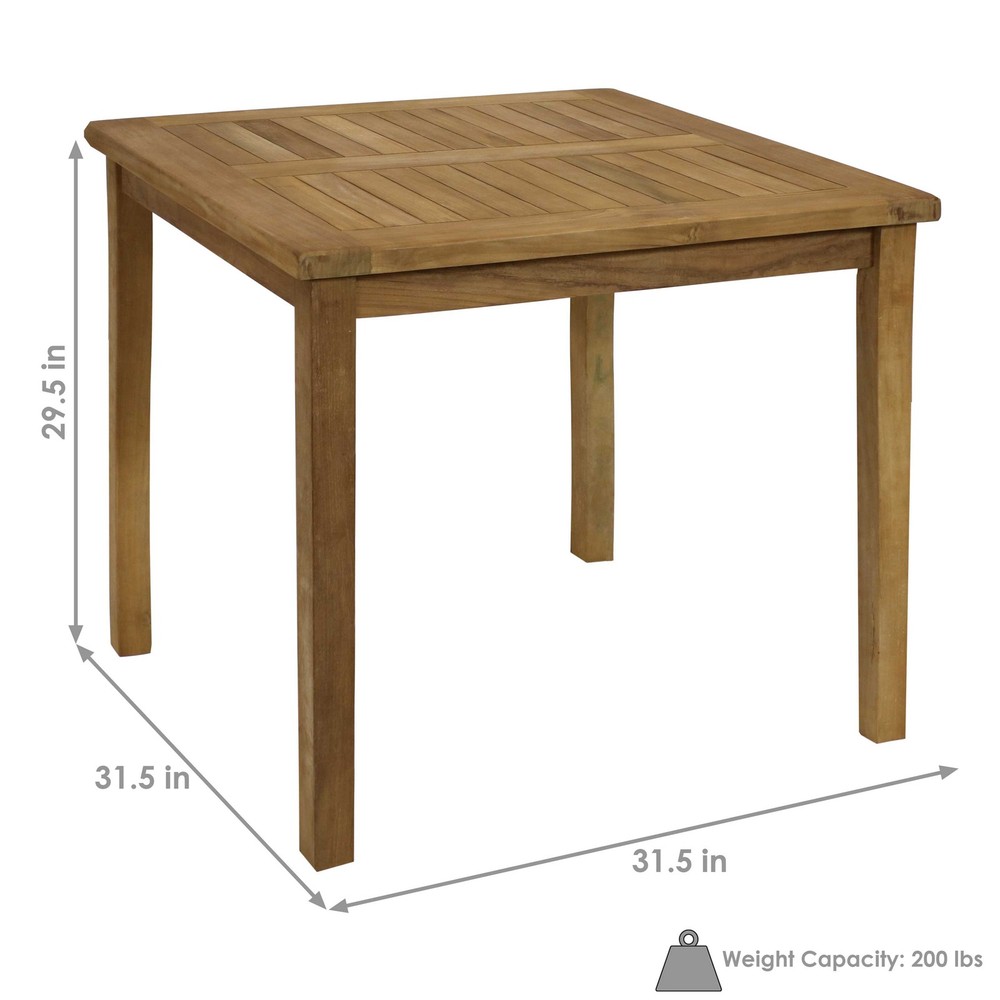31.5 in Solid Teak Square Patio Dining Table by Sunnydaze