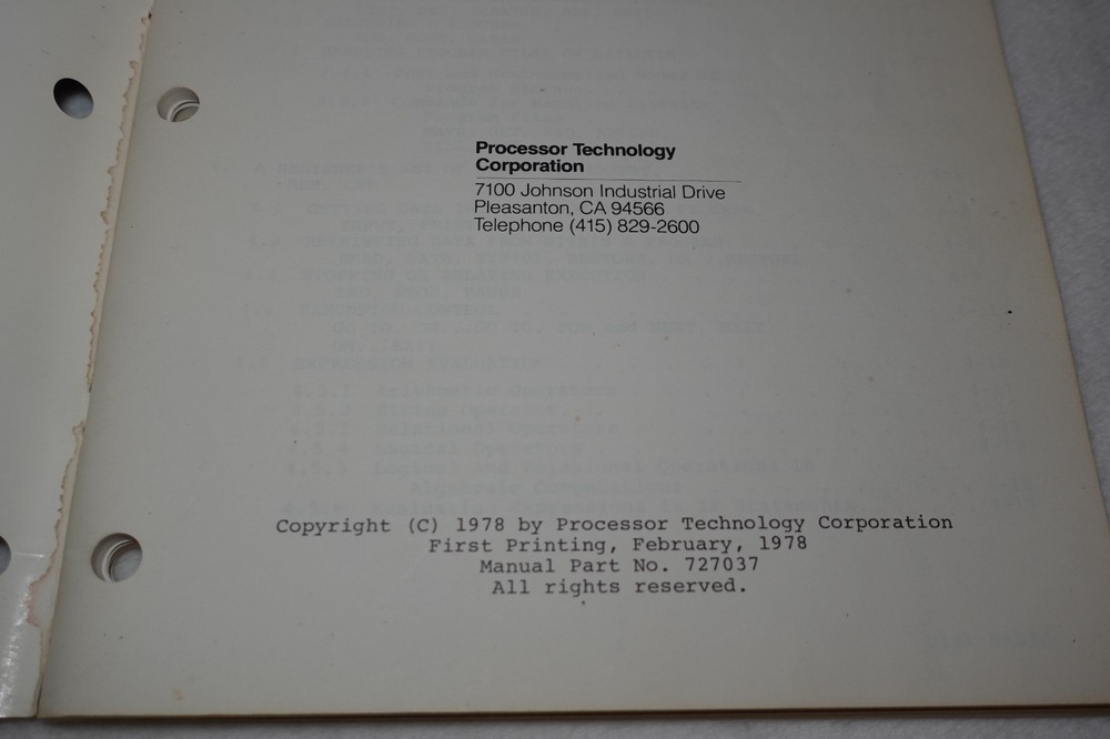 Processor Technology Extended Disk BASIC 1978 Vintage Original User's Manual