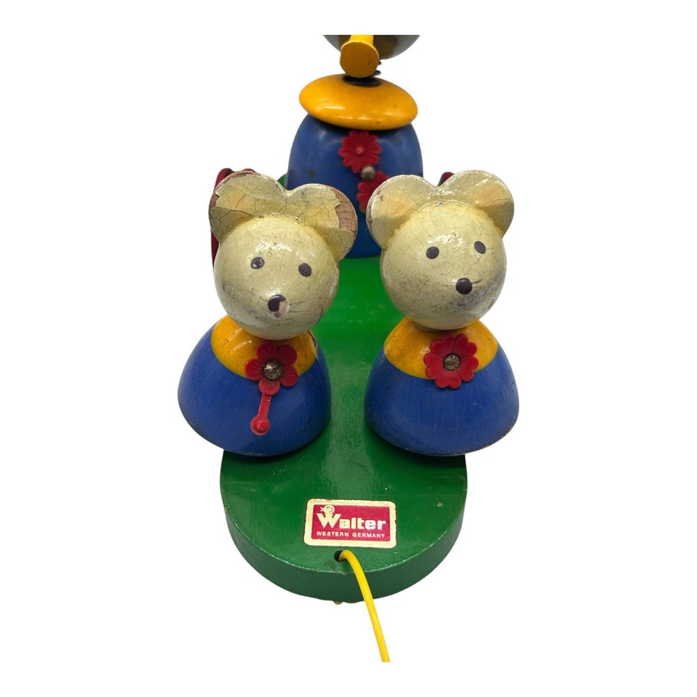 Vintage Walter Western Germany Pull Toy Mice Wort- Arbolt - Missing Wheel