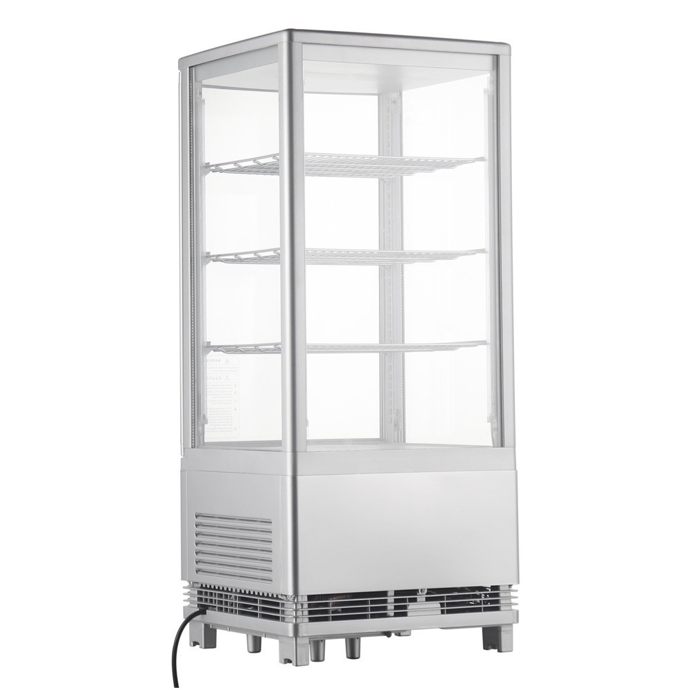 39" Vertical Countertop Display, 1 Curved Front Glass Door, Silver