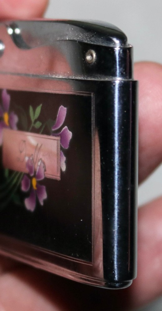 VINTAGE RONSON ADONIS FLORAL BLACK ENAMEL LIGHTER