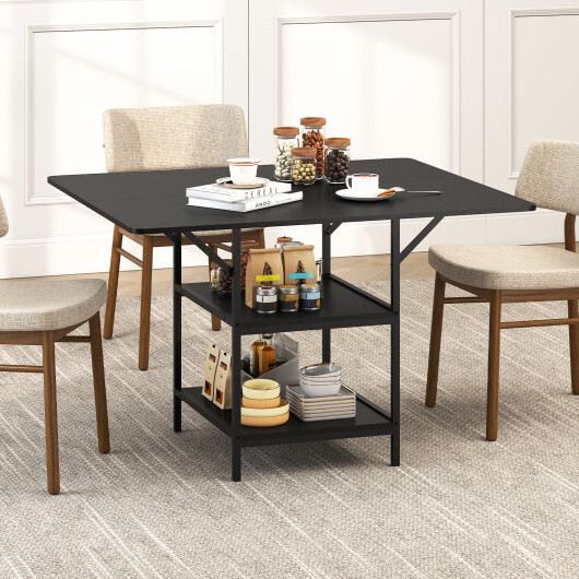 47 Inch Rectangular Dining Table with 2 Open Storage Shelves and Sturdy Metal Le