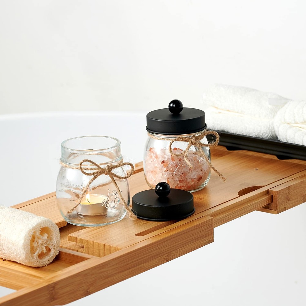 SheeChung 2 Pack Qtip Holders, Black Bathroom Decor, 2 Pack, Black-2pcs