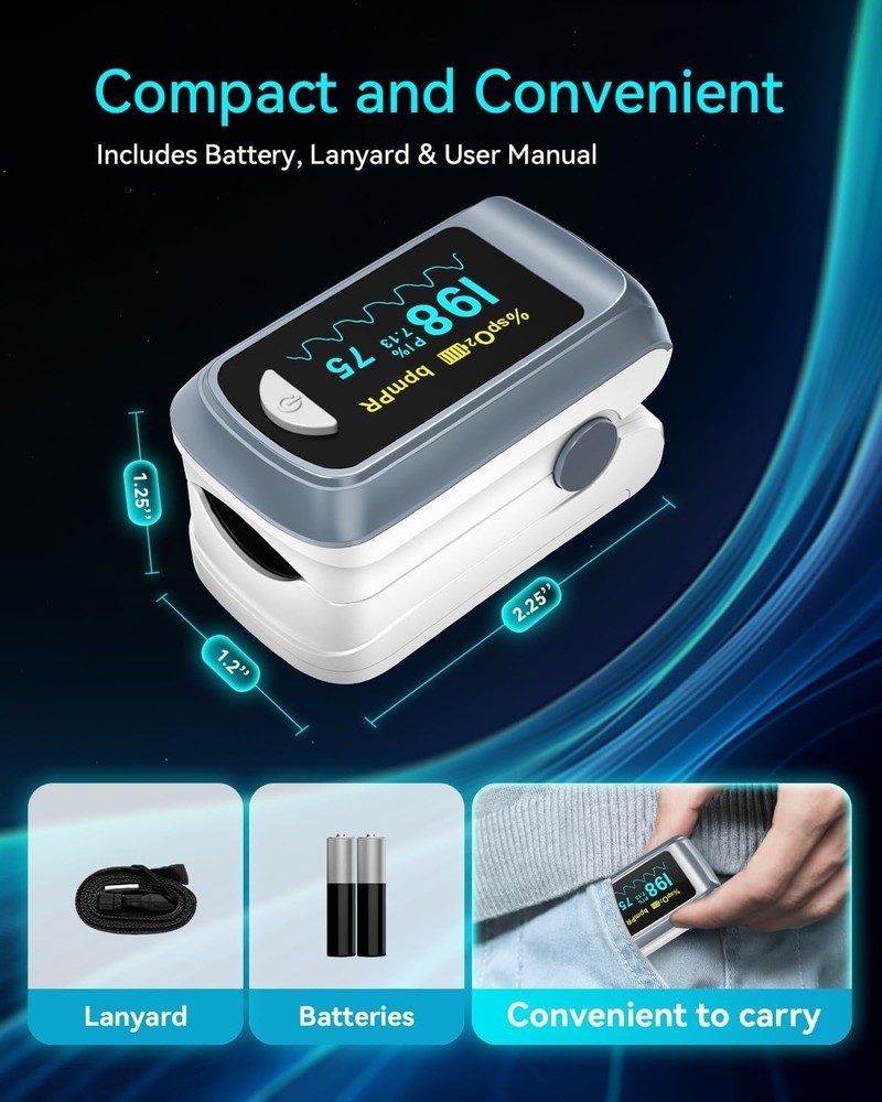 Compact & Accurate Pulse Oximeter - Easy One-Button Operation, Includes Battery
