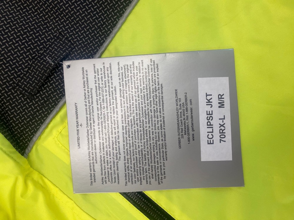 Gerber Size Medium Hi Vis Eclipse 70RX Jacket with black Softshell Liner