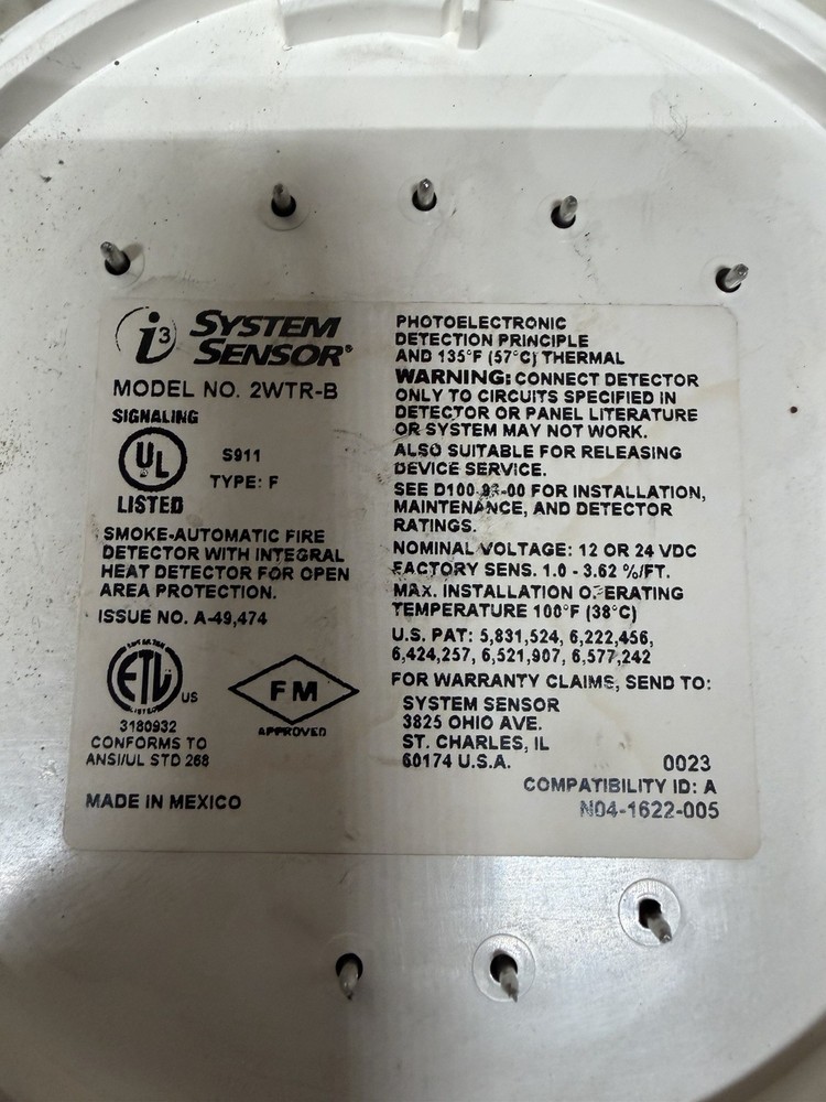 System Sensor 2WTR-B Conventional Smoke Detector Head With Relay & Thermal