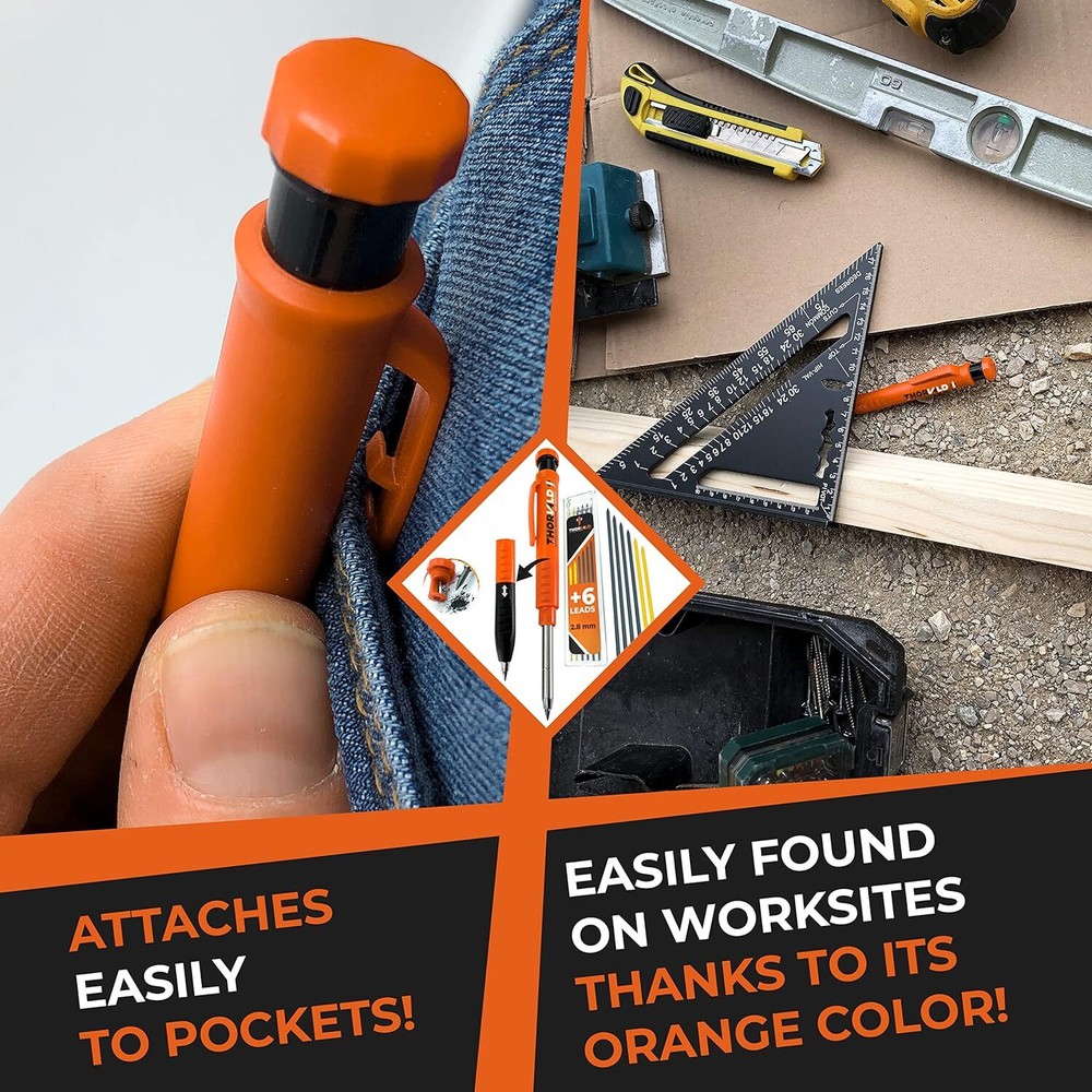 2n1 Carpenter Pencil w/ Finger Grip,7 Leads, Sharpener- Solid Mechanical Pencils