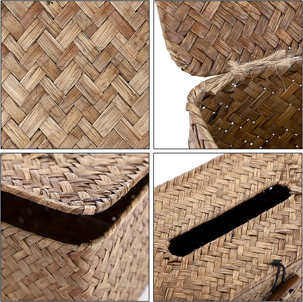 Rectangular Woven Tissue Box Cover, Decorative Seagrass Wicker Tissue Box Holder