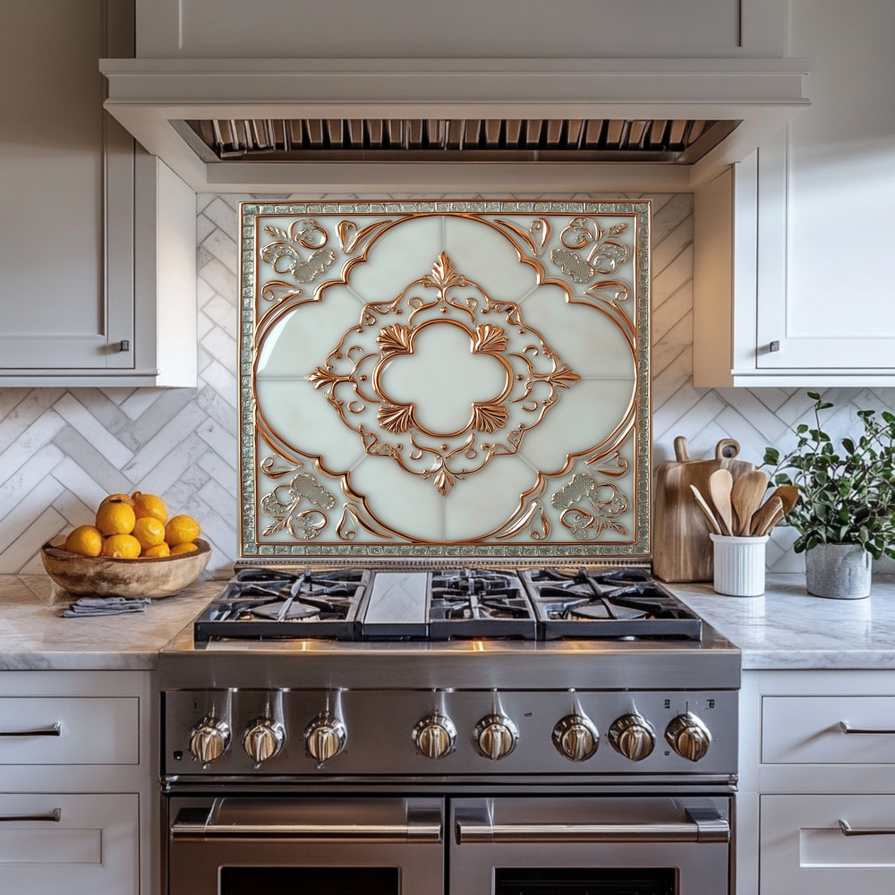 Glass Backsplash, Pattern Tile Look One Piece Tempered Glass Kitchen Splashback