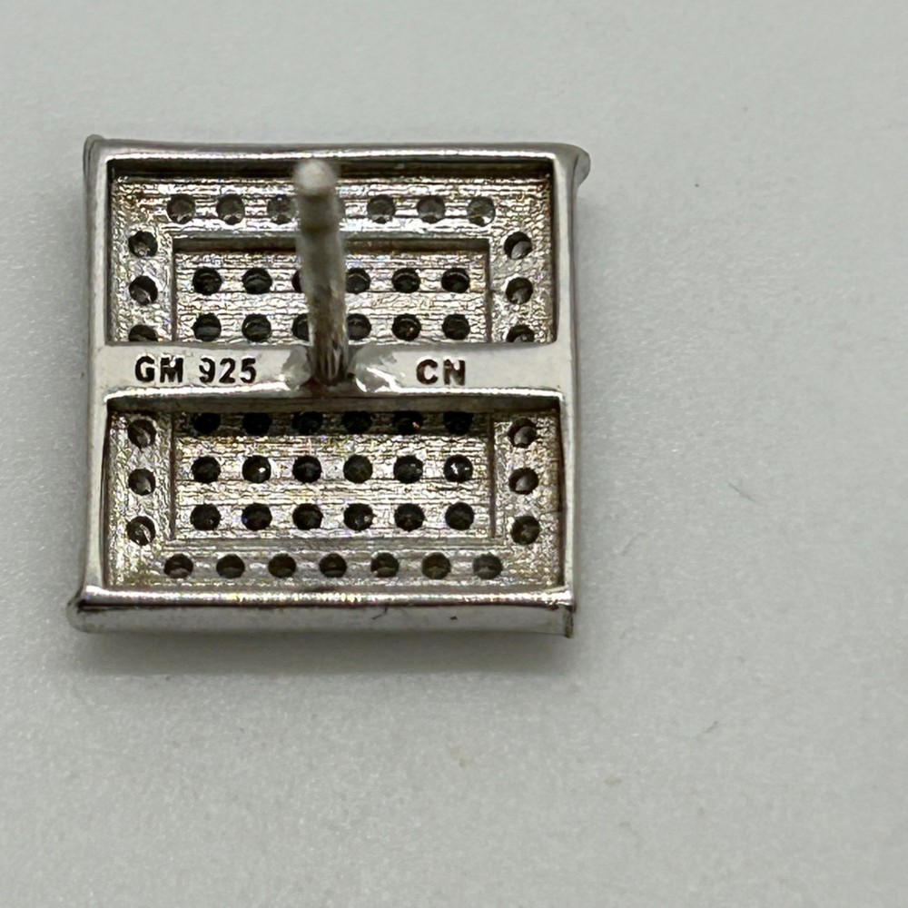 Sterling Silver Square CZ Stud Earrings Iced Out Hip Hop READ Backs Missing