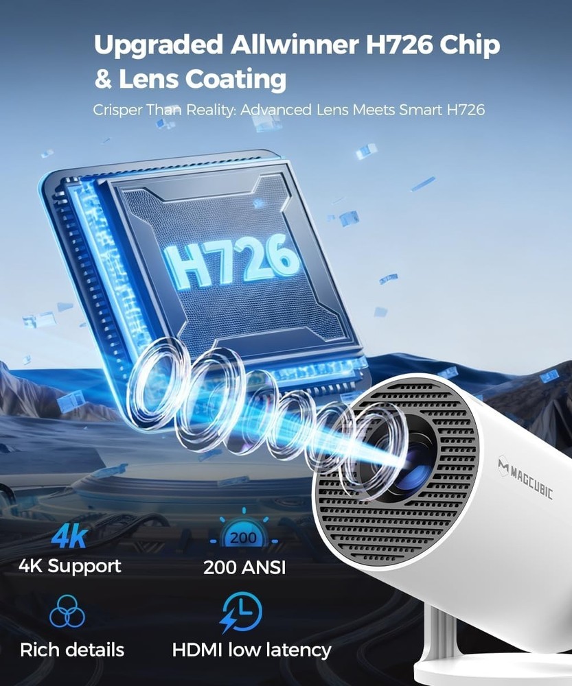 Mini Projector WiFi Bluetooth 4K Support Portable 130'' Screen