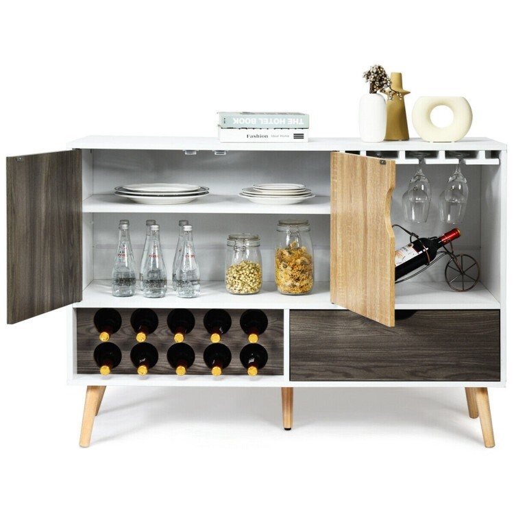Mid-Century Kitchen Buffet Cabinet Sideboard Storage w/Adjustable Shelf & Drawer