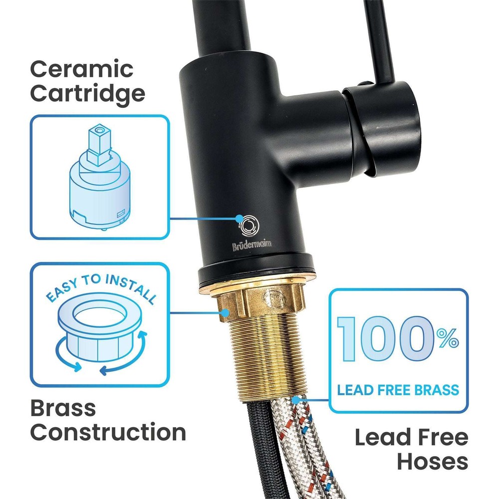 Döretz Pulldown Kitchen Faucet with Single Handle, Lead-Free Brass, Matte Black