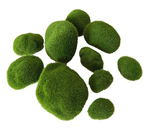 Erioctry 6 Pieces Assorted Sized Artificial Green Moss Rock Ball G