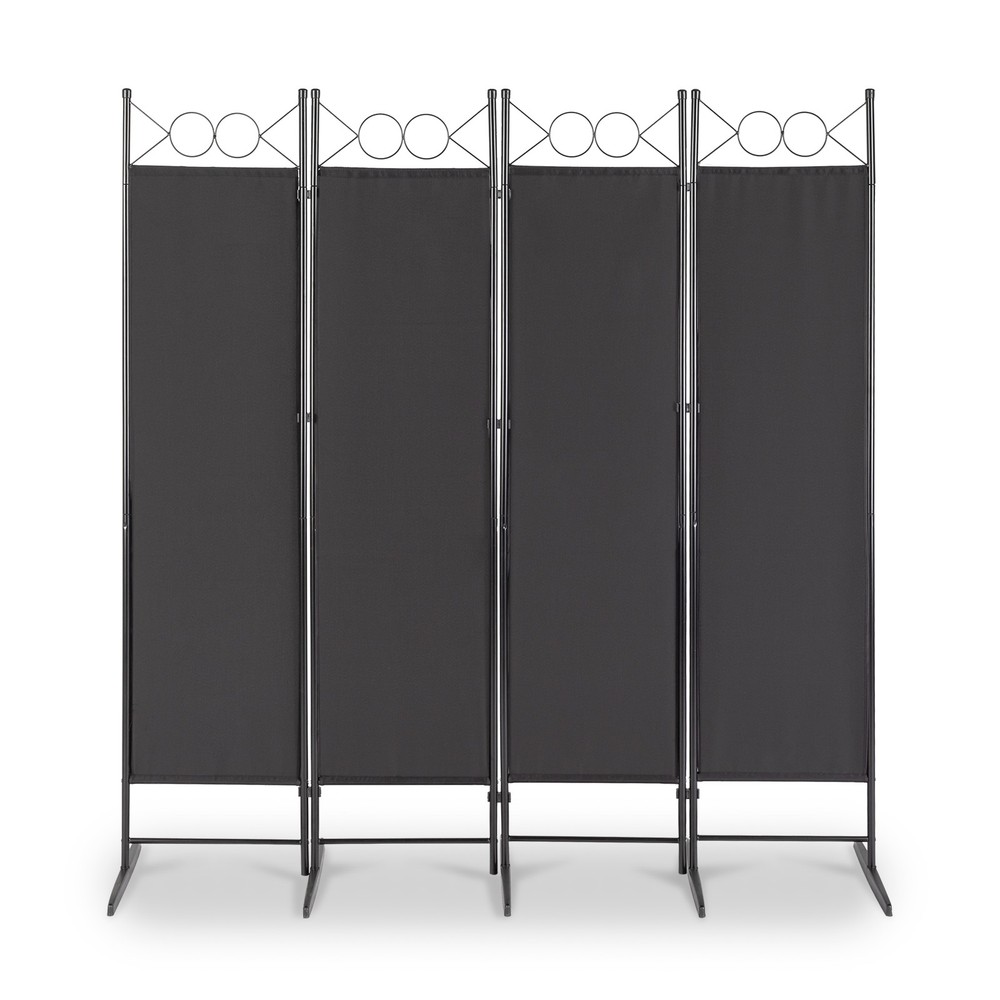5.74ft Black 4-Fold Privacy Screen,Carbon Steel Frame &Polyester Cloth, Foldable