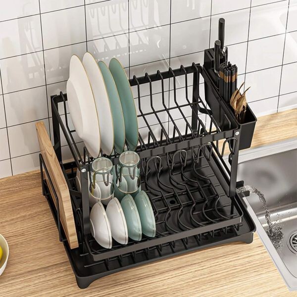 TWINS CHA & SAL Foldable Over The Sink Dish Drying Rack with Drainage, Stainless