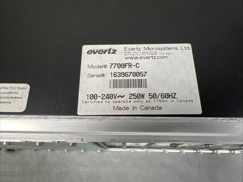 Evertz 7700FR-C Multiframe Chassis - No Cards