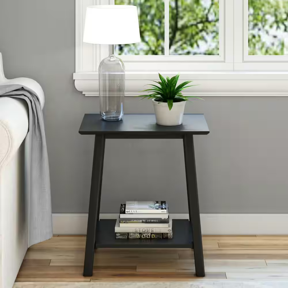 Mid-Century Modern 18 In. Black Rectangle Wood End Table