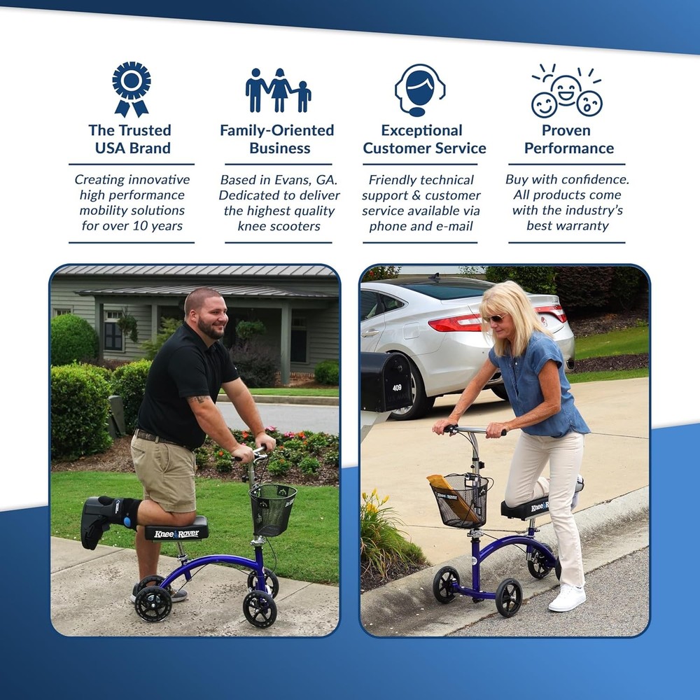 Knee Scooter Steerable Foldable Blue with Basket