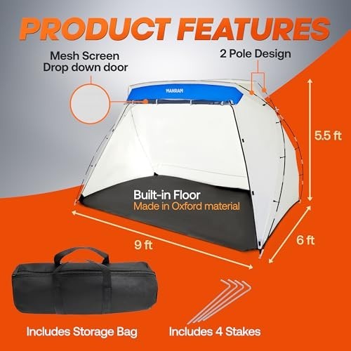 Large Portable Paint Tent with Floor, Mesh Screen, Windproof Hooks & Storage Bag