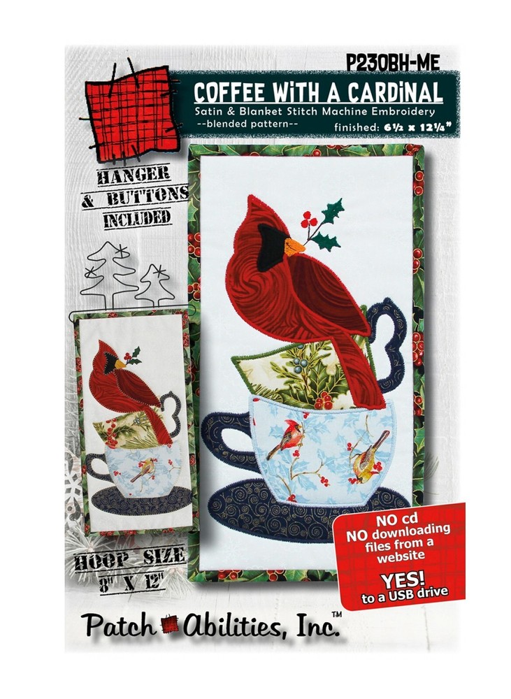 Patch Abilities Coffee With a Cardinal Machine Embroidery with Hanger and Button