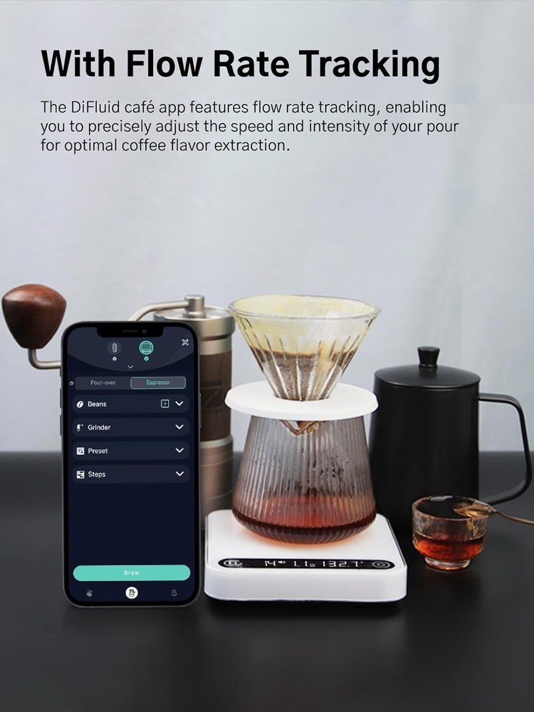 Digital Coffee Scale with Timer & Flow Rate Tracking, 0.1g Precision, 2Kg, Smart