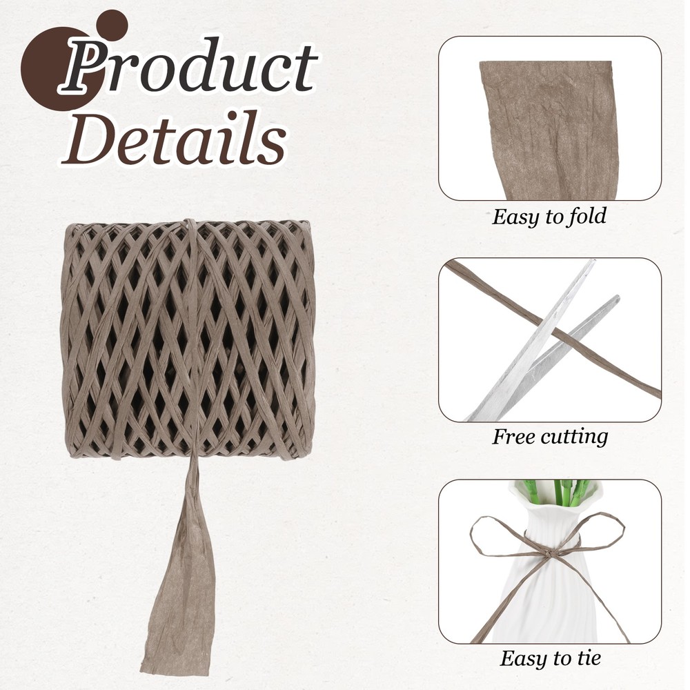219 Yard Raffia Paper Craft Ribbon, Raffia Twine String, Light Coffee