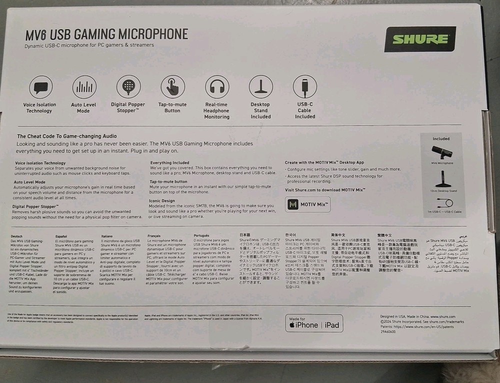 Shure MV6 USB Gaming Microphone - Dynamic USB-C Mic Box & Stand READ DESCRIPTION