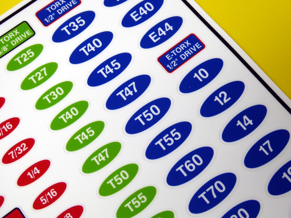 SOCKET SET IDENTIFICATION TOOL LABEL stickers METRIC, SAE,TORX DRIVE 3 sheets