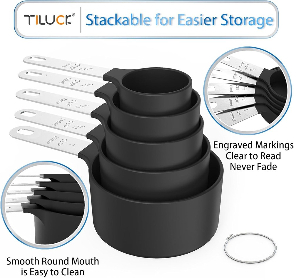 TILUCK Measuring Cups & Spoons Set, Stackable Cups and Spoons, Nesting Measure C