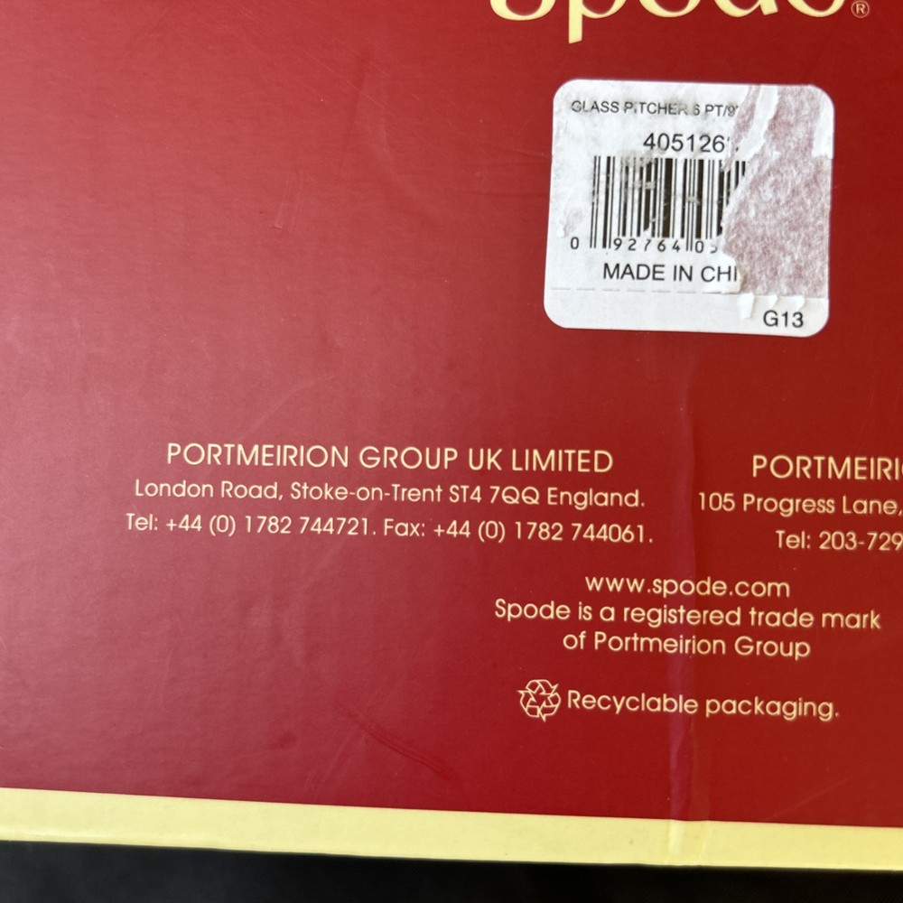 Spode Christmas Tree Glass Pitcher with Handle, 96oz., NEW!