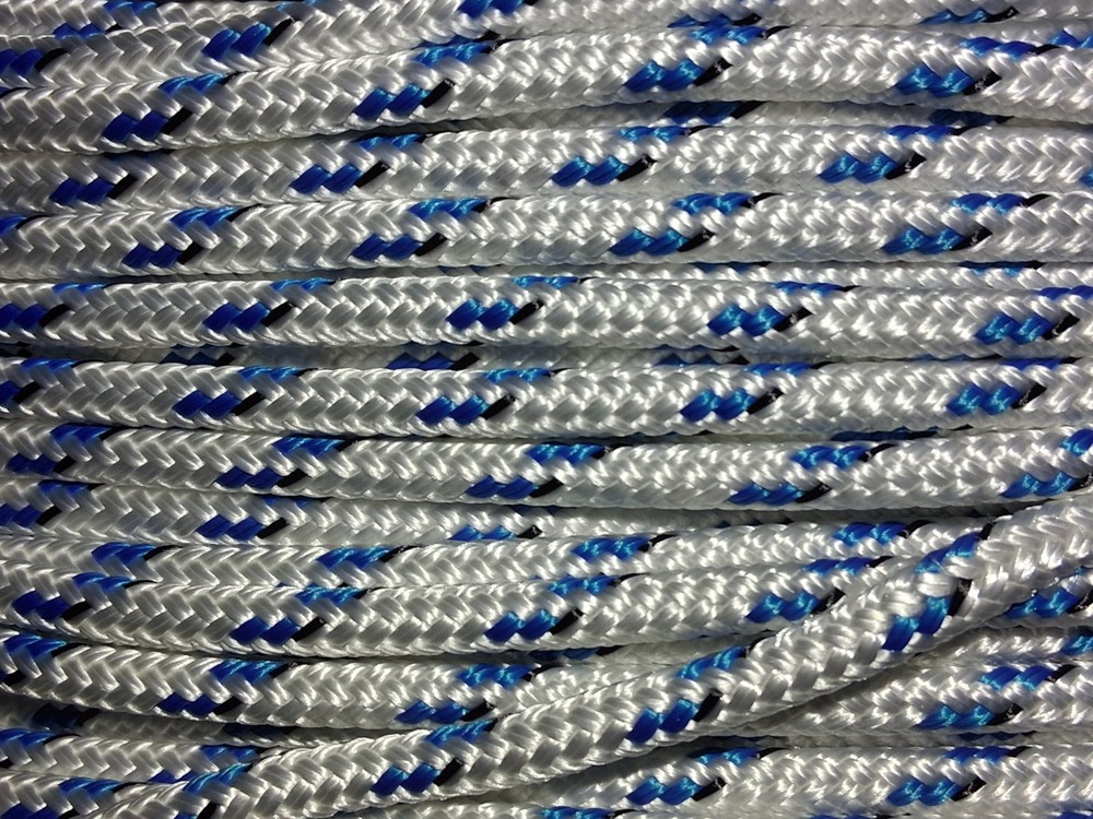 1/4 x 200 ft. Double Braid-Yacht Braid polyester rope. White w/ Blue & Black