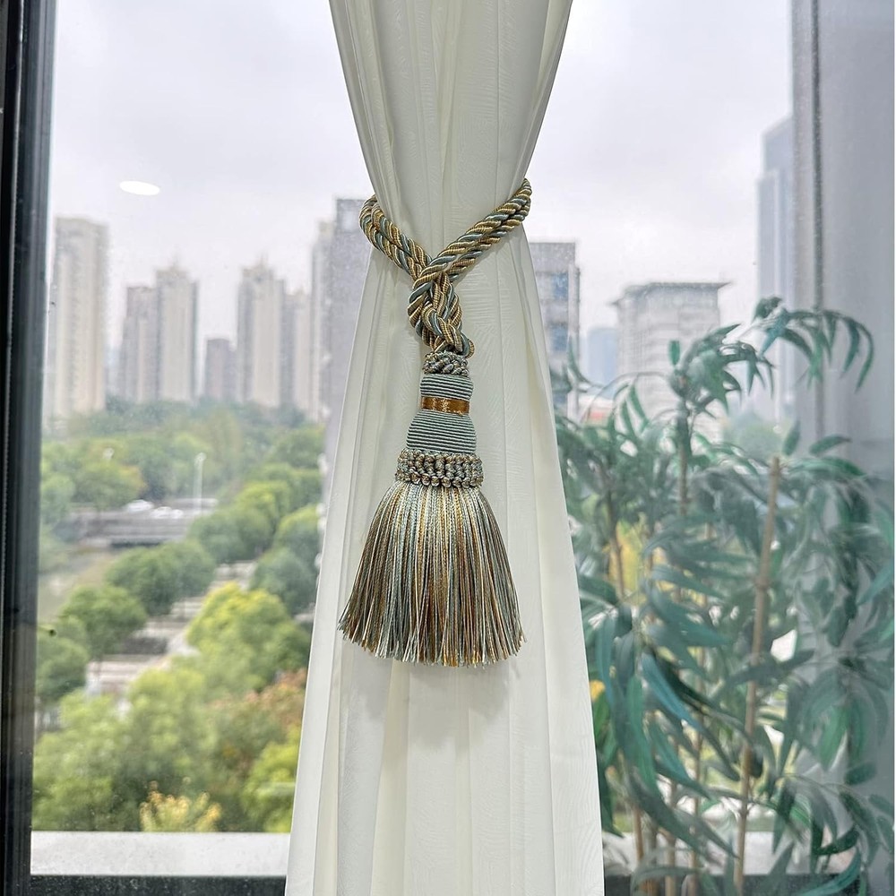 2 Pack Curtain Tie Backs Rope Tassels For Curtains Drape Tiebacks Mix Blue