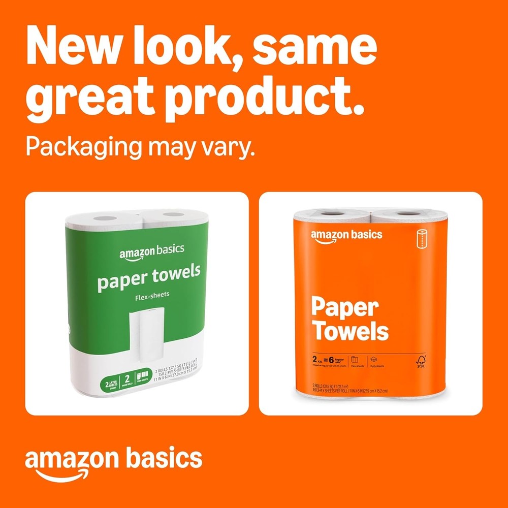 Amazon Basics 2-Ply Flex-Sheets Paper Towels, 2-Pack, 150 Sheets per Roll, 2 Bas