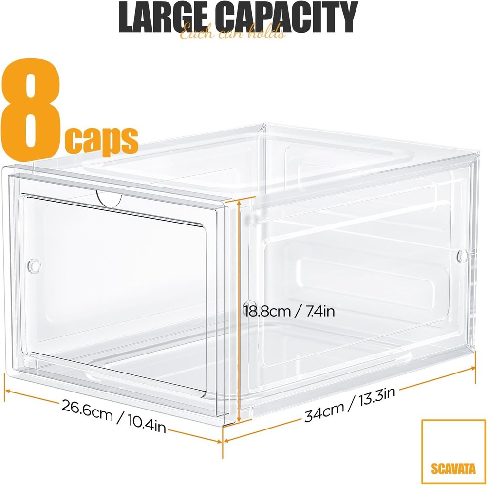 Hat Organizer Box, Stackable Clear Baseball Caps Holder Box Containers