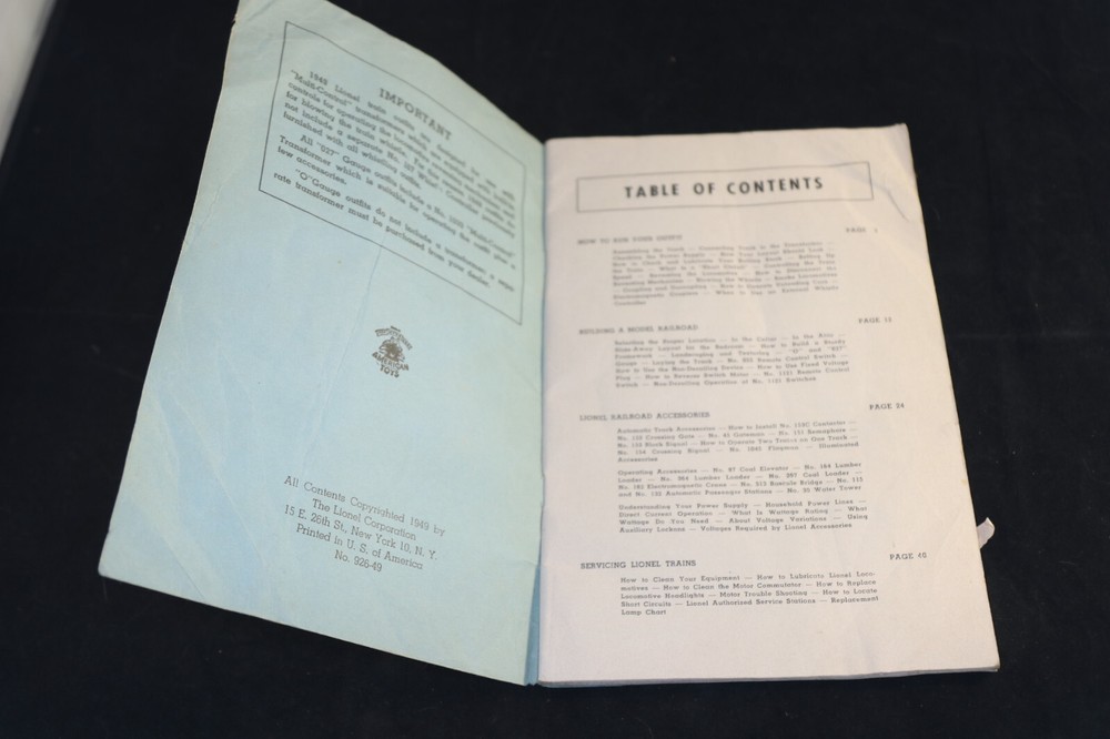 Lionel 1949 Instructions for Assembling and Operating Booklet