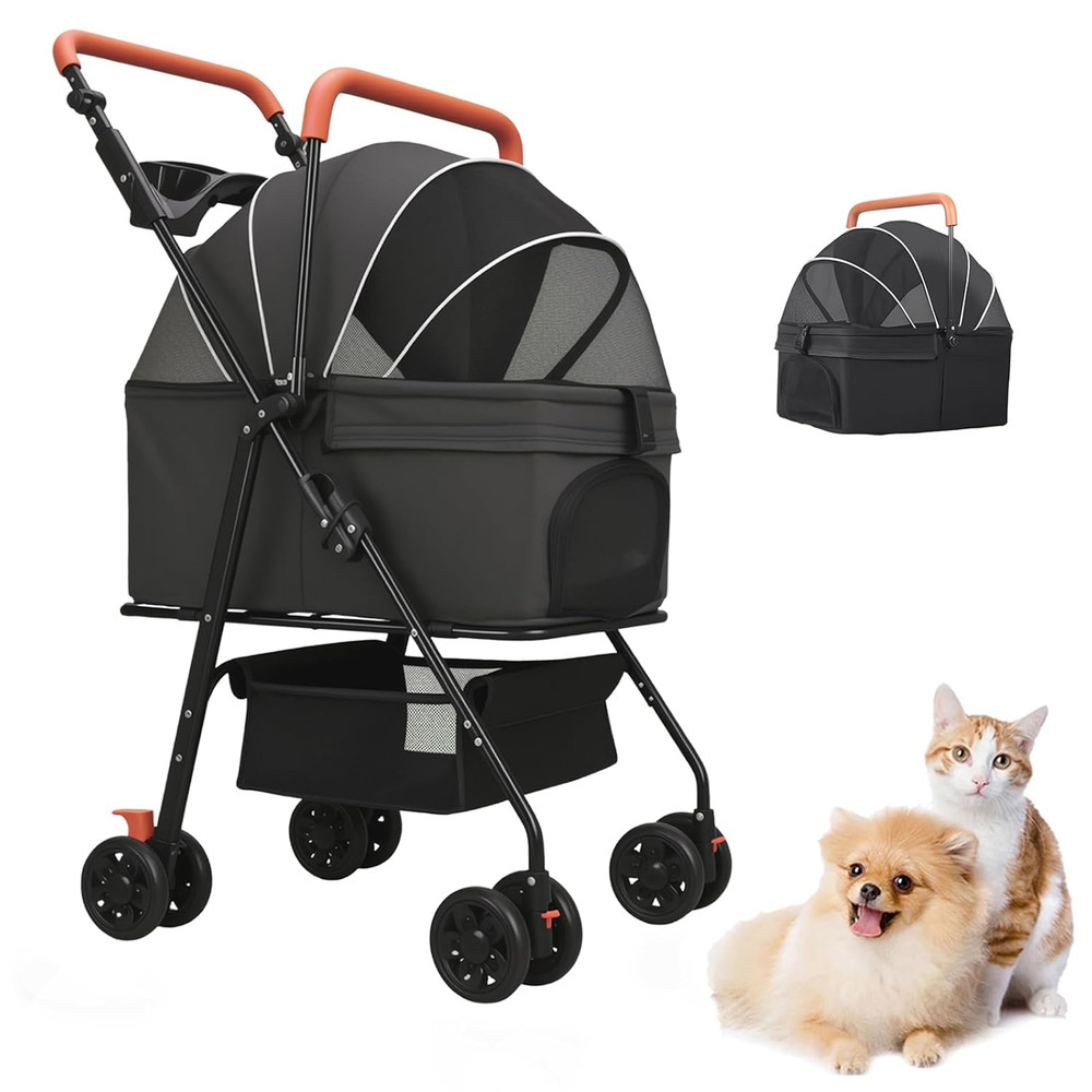 Pet Stroller for Medium Small Dogs/Cats - 4 Wheels Foldable Dog Stroller with St