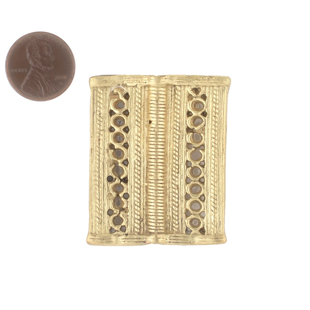 Matte Brass Lattice Rectangular Baule Bead 45x36mm Ivory Coast African Flat