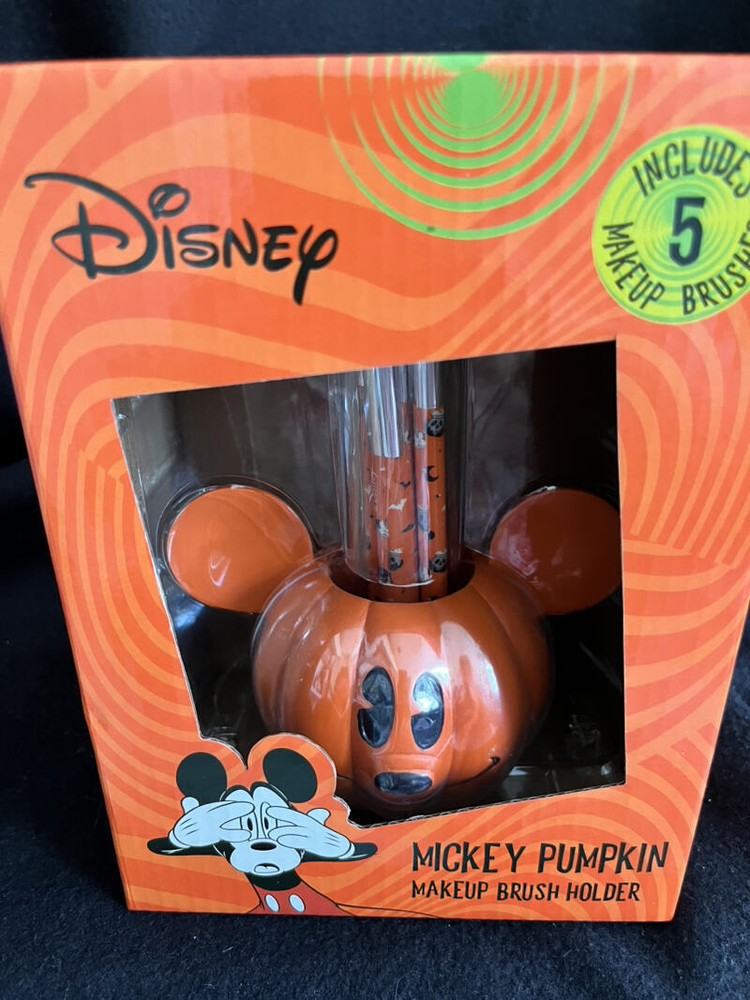 Disney - Mickey Mouse Jack-O'Lantern Makeup Brush Set & Holder NEW