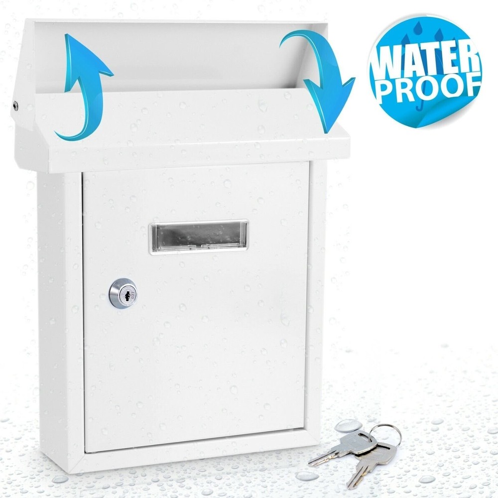 SereneLife Wall Mount Locking Mailbox Galvanized Steel 10in x 8.3in x 2.7in