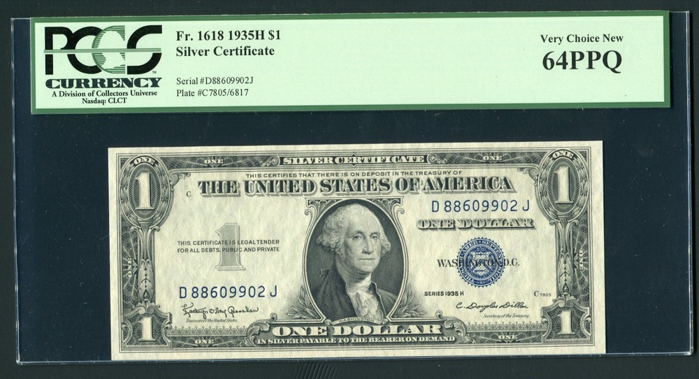 1935H $1 Silver Certificates - Sequential Serial Number Pair - Both PCGS 64 PPQ