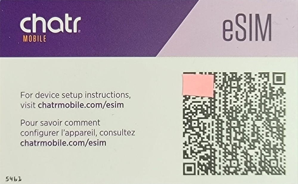 Chatr eSim e sim e-sim LTE/4G Wireless Mobile Prepaid Canada