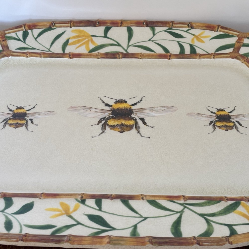 Melamine Picnic Platter Tray Yellow Bee Pattern Bamboo Cheese Party Board