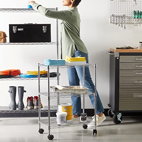 AmazonBasics 3-Shelf Adjustable Heavy Duty Storage Shelving Unit on 2'' PP Plast