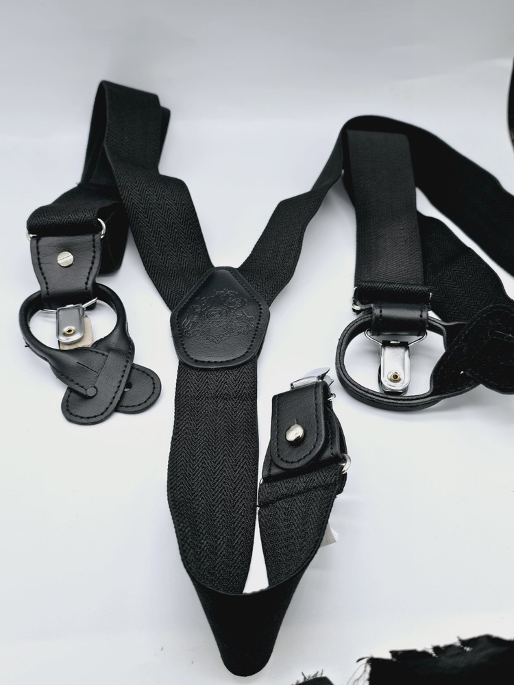 English Laundry Solid with Subtle Texture Stretch Suspenders Black
