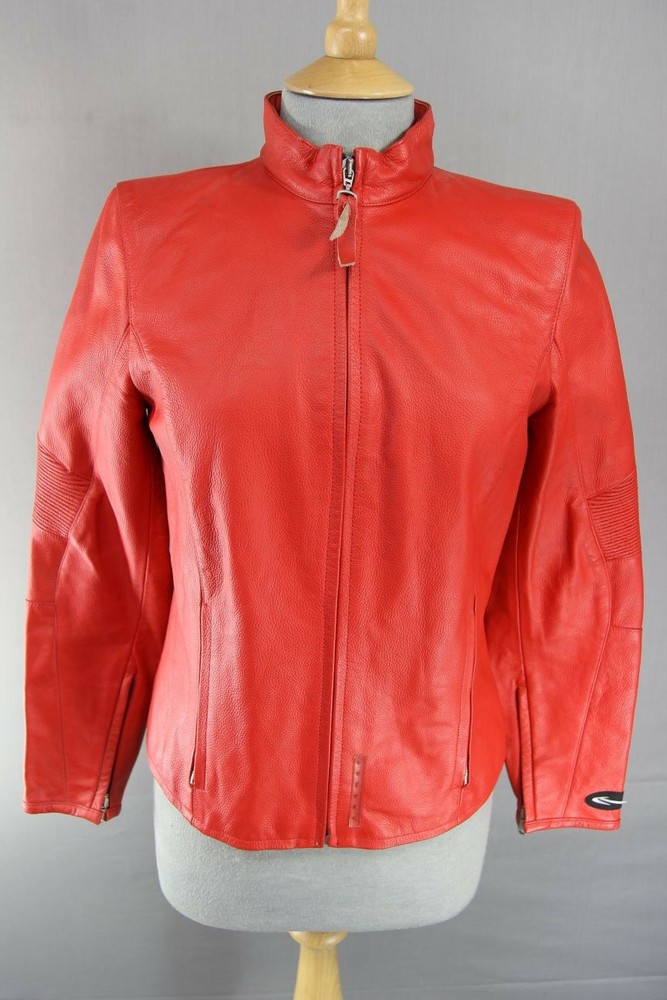 SUPERB CORNER RED LEATHER BIKER JACKET 34 INCH