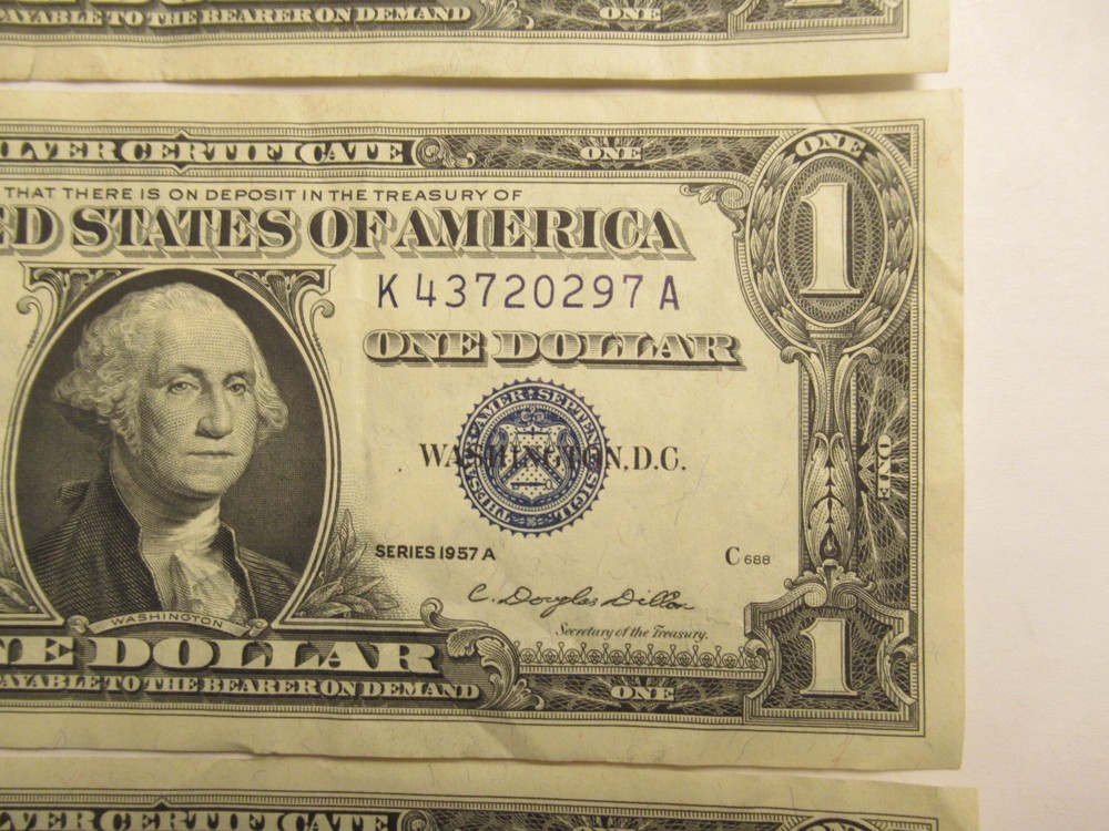 FOUR Consecutive 1957 A $1 Silver Certificates, UNC