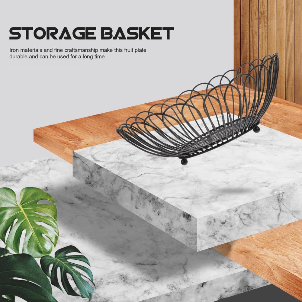 Fruit Basket, 11.59 Inches Wire Bread Basket for Kitchen Counter, Black Round...