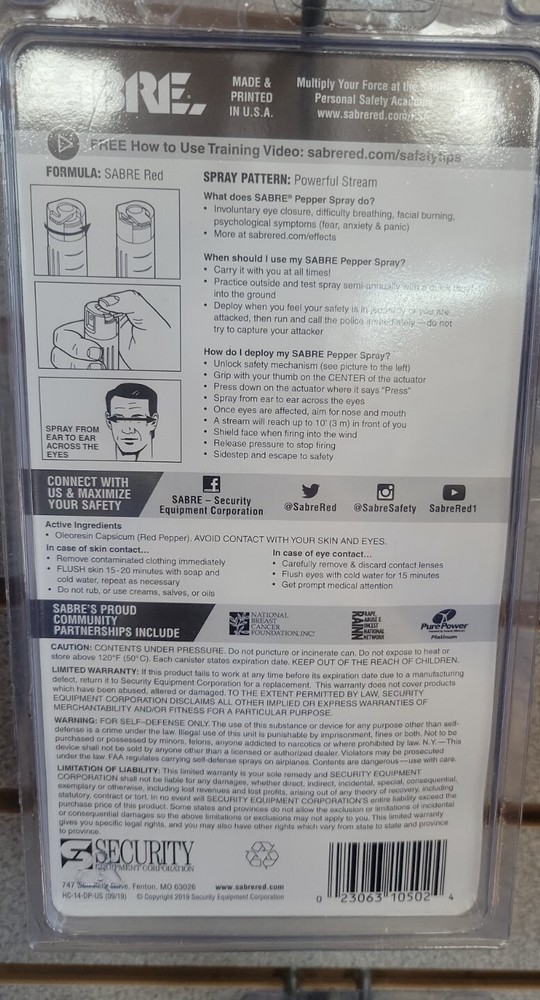 Sabre Pepper Spray with Quick Release Key Ring