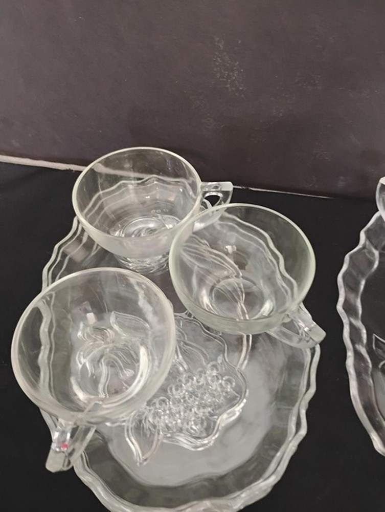 Vintage Indiana Glass Cornucopia Pattern 2 pc Snack Set, 4 sets total